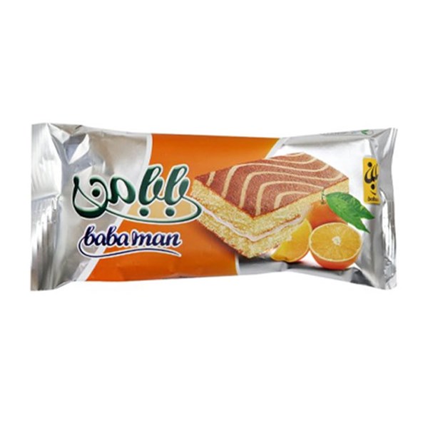 کیک دولایه اسفنجی بابانا با کرم شیری و طعم پرتقال 50 گرمی
