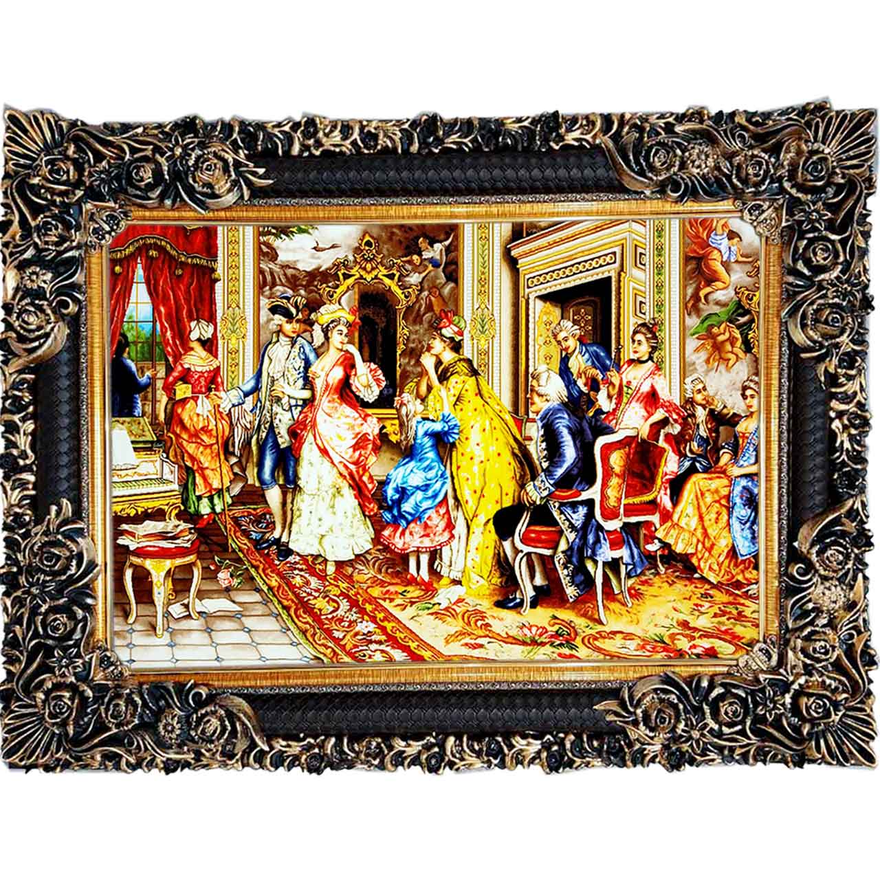 تابلو فرش چاپی طرح ضیافت کد 11003 سایز 100×70 سانتی متری