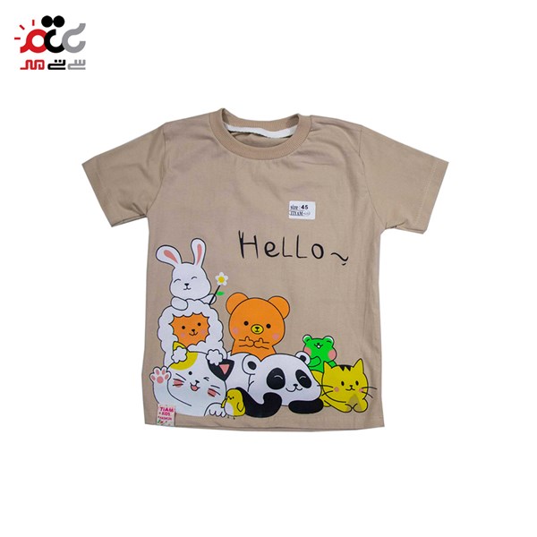 ست تیشرت و شلوارک بچگانه کرم طرح حیوانات مدل HeLLO سایز 45
