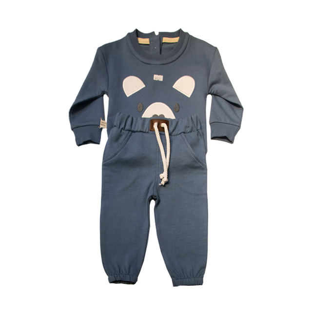 ست بلوز و شلوار پارچه ای پسرانه طرح خرس سرمه ای