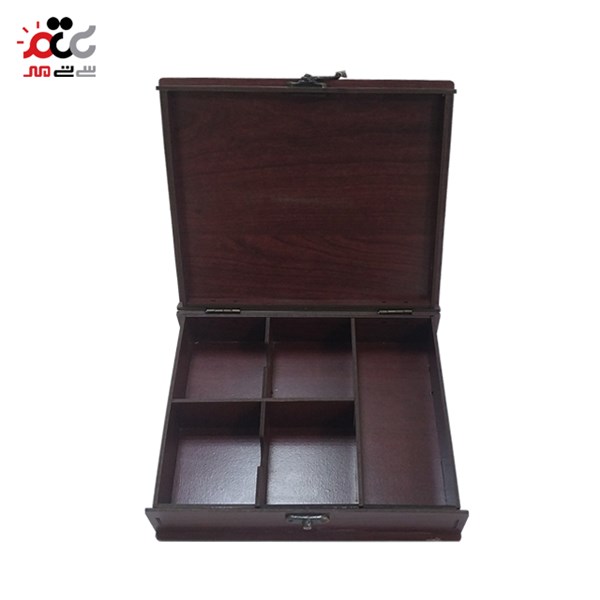 باکس چای چوبی 5 خانه طرح کاشی