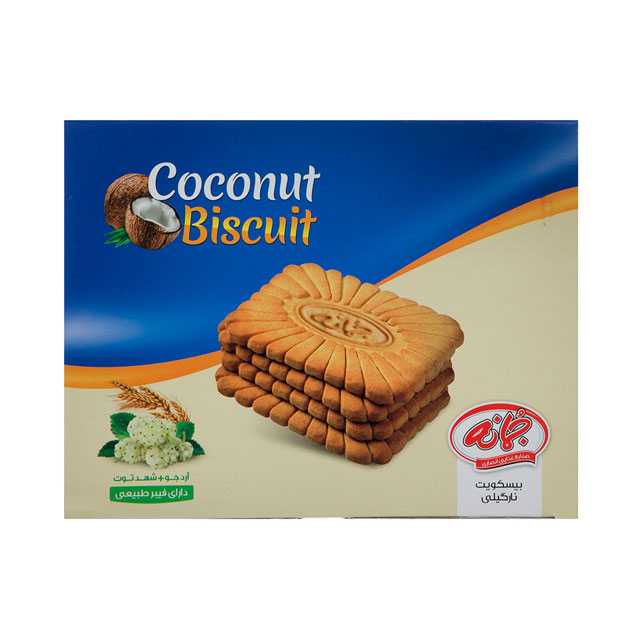 بیسکویت نارگیلی با آرد جو و شهد توت جمانه 550 گرمی