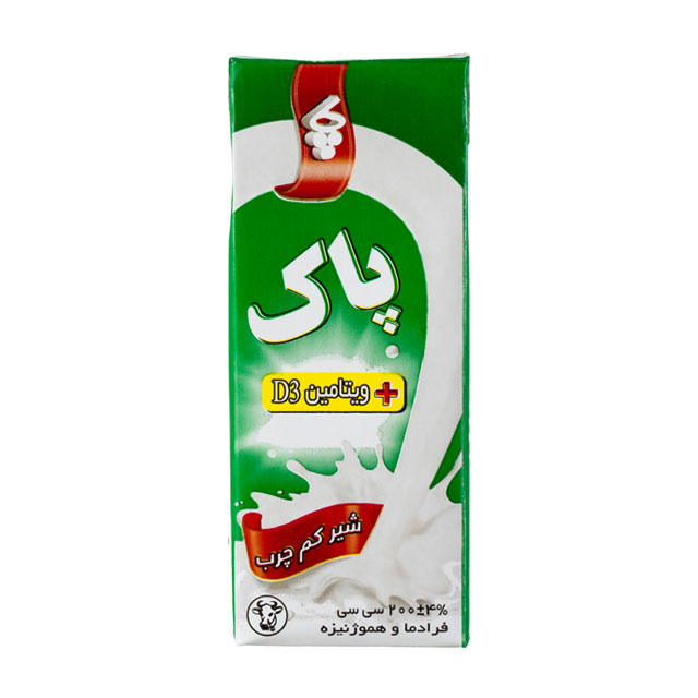 شیر کم چرب غنی شده با ویتامین D پاک حجم 200 میلی لیتری