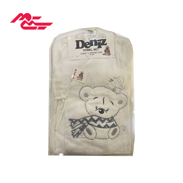 ست حوله نوزادی flowen baby طرح خرس شال دار بسته 5 عددی