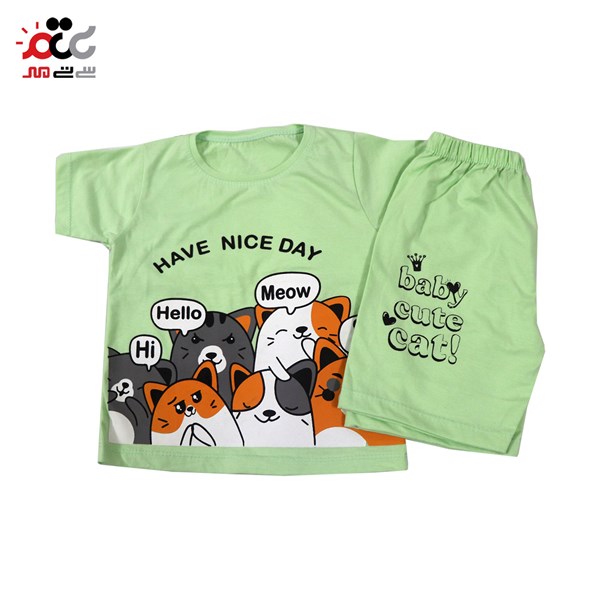 ست تیشرت و شلوارک بچگانه طرح گربه مدل Have Nice Day سایز 40