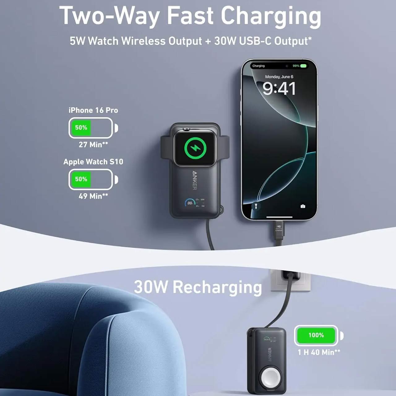 پاور بانک فست شارژ ANKER 10000mAh مدل A1657H11 35W - مشکی (گارانتی 18ماهه حافظه طلایی ایستا)