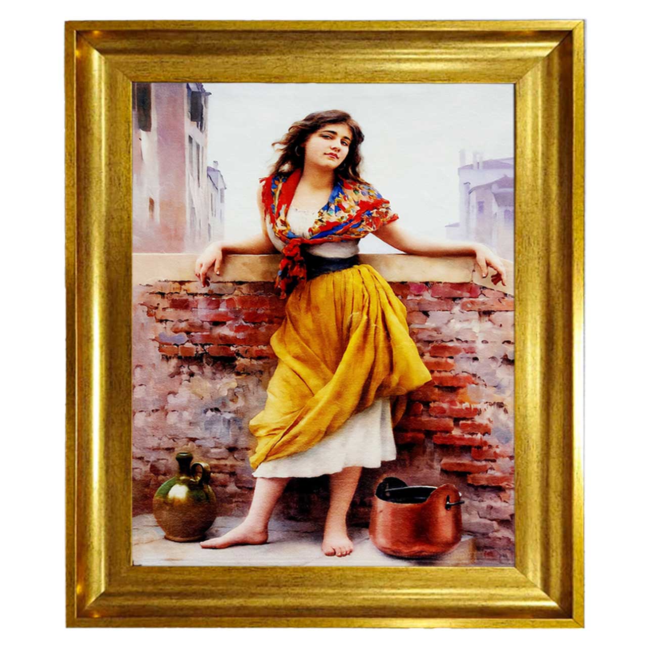 تابلو فرش چاپی طرح دختر روستایی کد 13008 سایز 100×70 سانتی متری