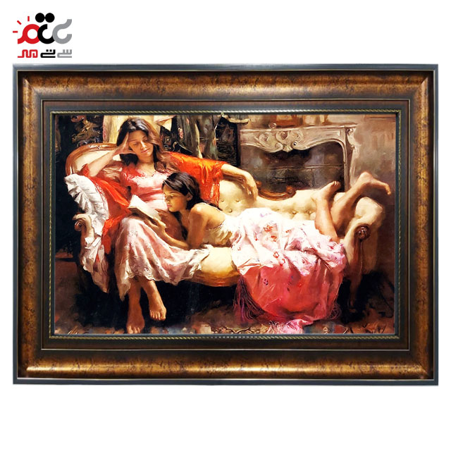 تابلو فرش چاپی طرح مادر و دختر کد 13311 سایز 60×40 سانتی متری