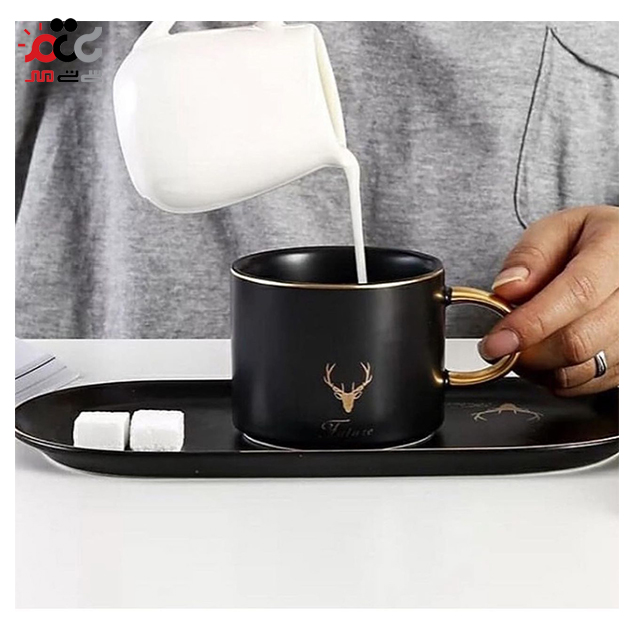 ماگ سرامیکی مدل بشقاب دار طرح گوزن همراه با قاشق