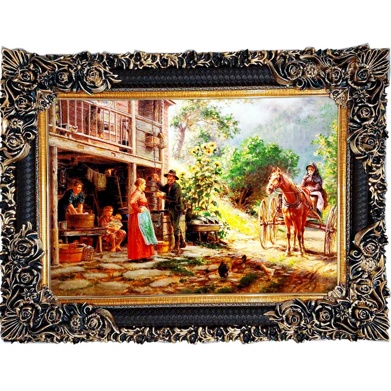 تابلو فرش چاپی طرح دهکده کد 11066 سایز 100×70 سانتی متری