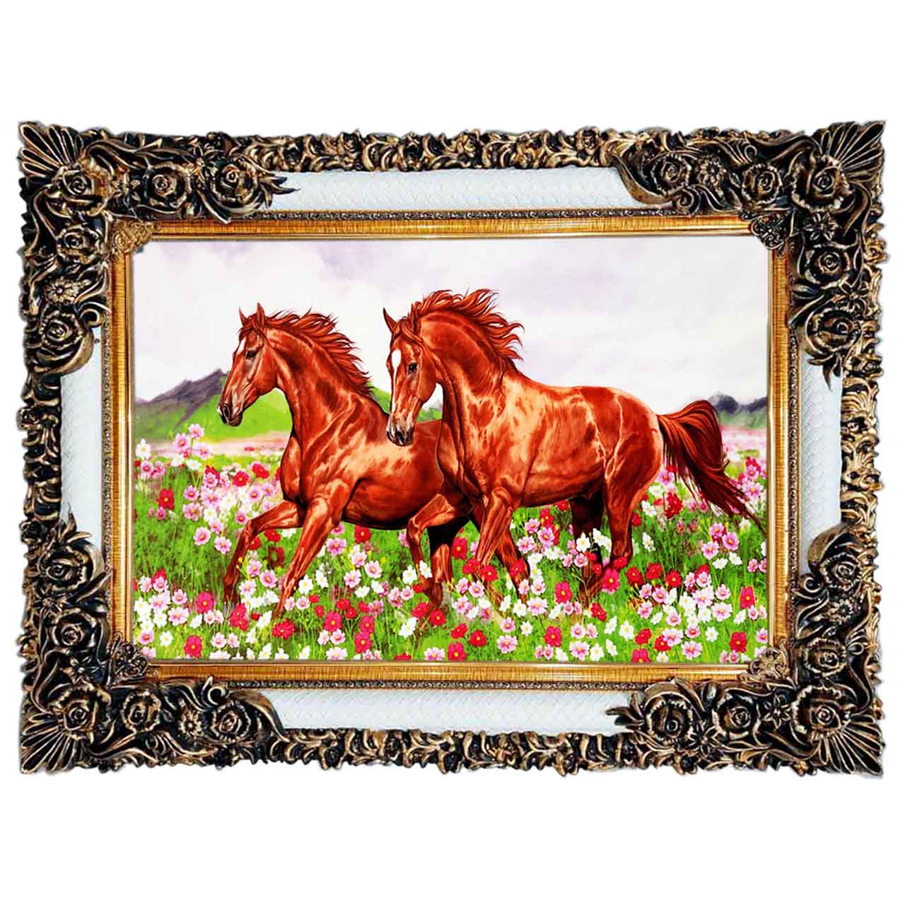 تابلو فرش چاپی طرح اسب کد 14037 سایز 100×50 سانتی متری