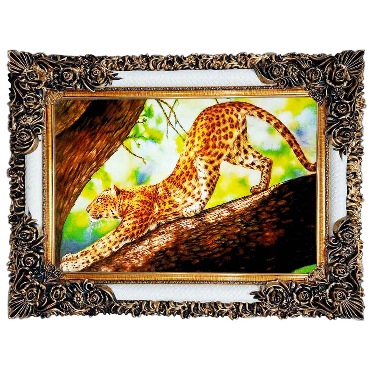 تابلو فرش چاپی طرح پلنگ کد 14008 سایز 100×50 سانتی متری