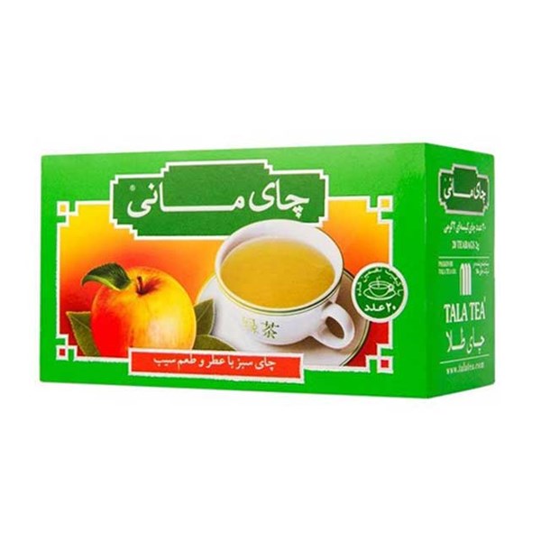 چای سبز کیسه ای با عطر و طعم سیب مانی 20 عددی
