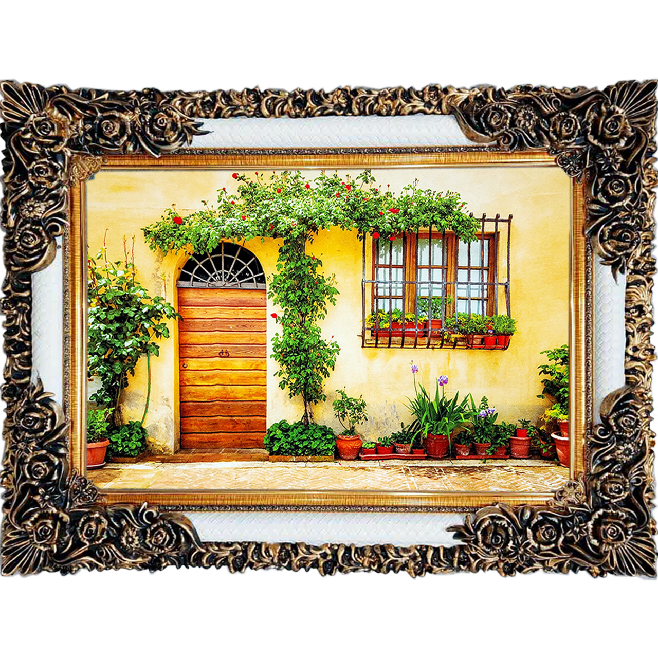 تابلو فرش چاپی طرح خانه باغ کد 10035 سایز 100×70 سانتی متری