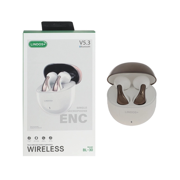 ایرفون بی سیم +Lindos مدل BL-30 ENC - سفید (پک ضعیف) (گارانتی تعویض یکساله شرکتی)