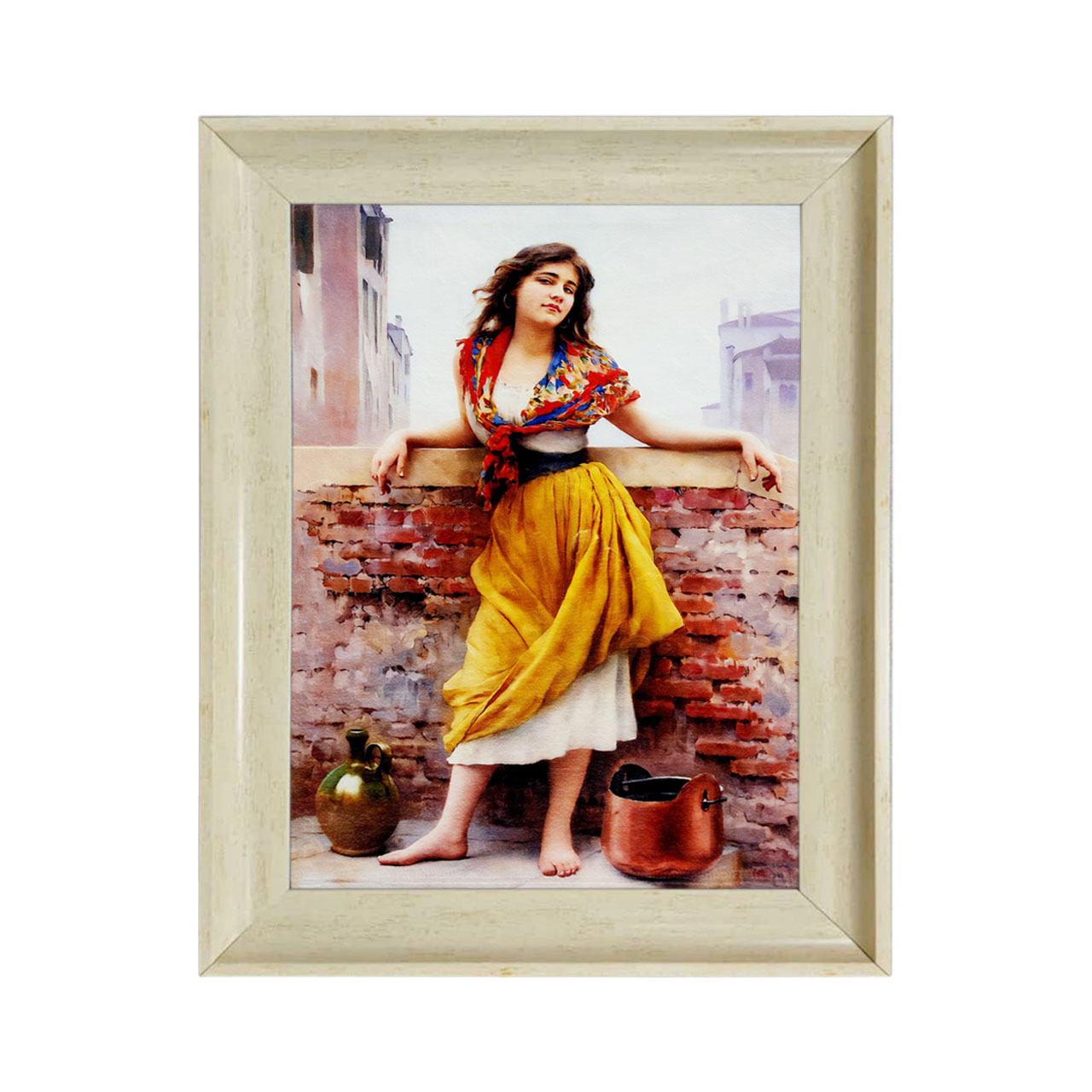 تابلو فرش چاپی طرح دختر روستایی کد 13008 سایز 60×40 سانتی متری