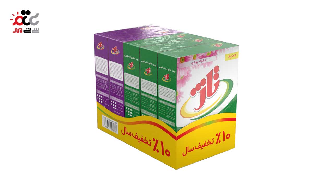 پودر ماشین لباسشویی رنگین شوی تاژ با رایحه شکوفه بهاری بسته 5 عددی