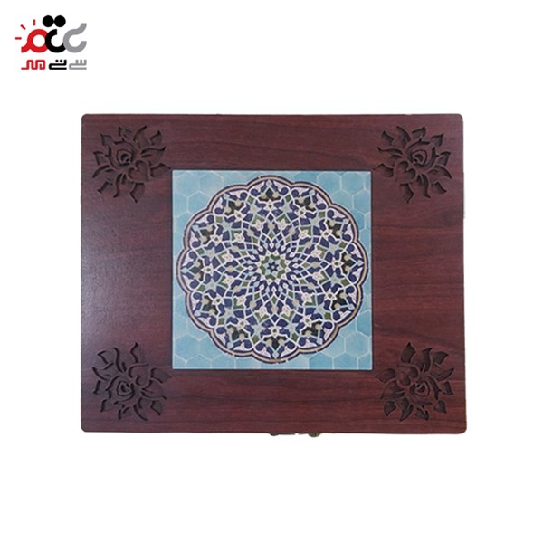 باکس چای چوبی 5 خانه طرح کاشی
