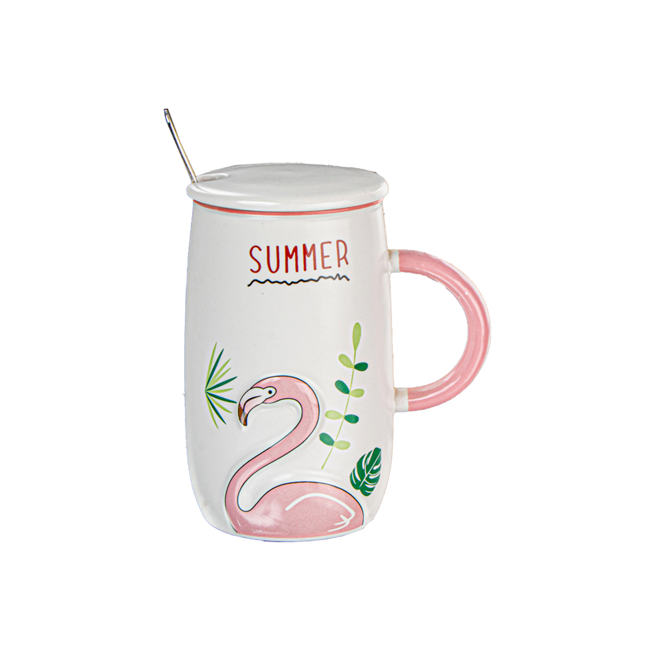 ماگ سرامیکی مدل درب دار طرح فلامینگو