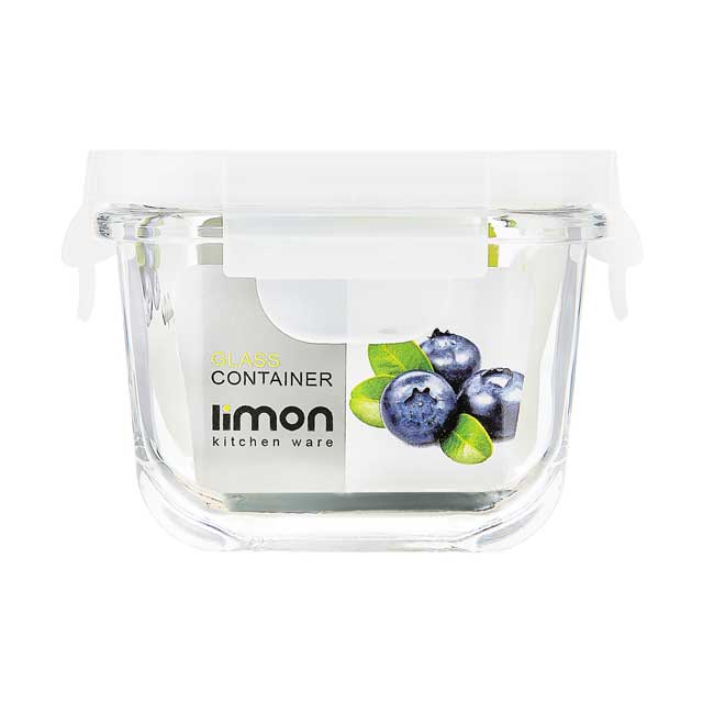 ظرف شیشه ای مربع دربدار لیمون 200 میلی لیتری