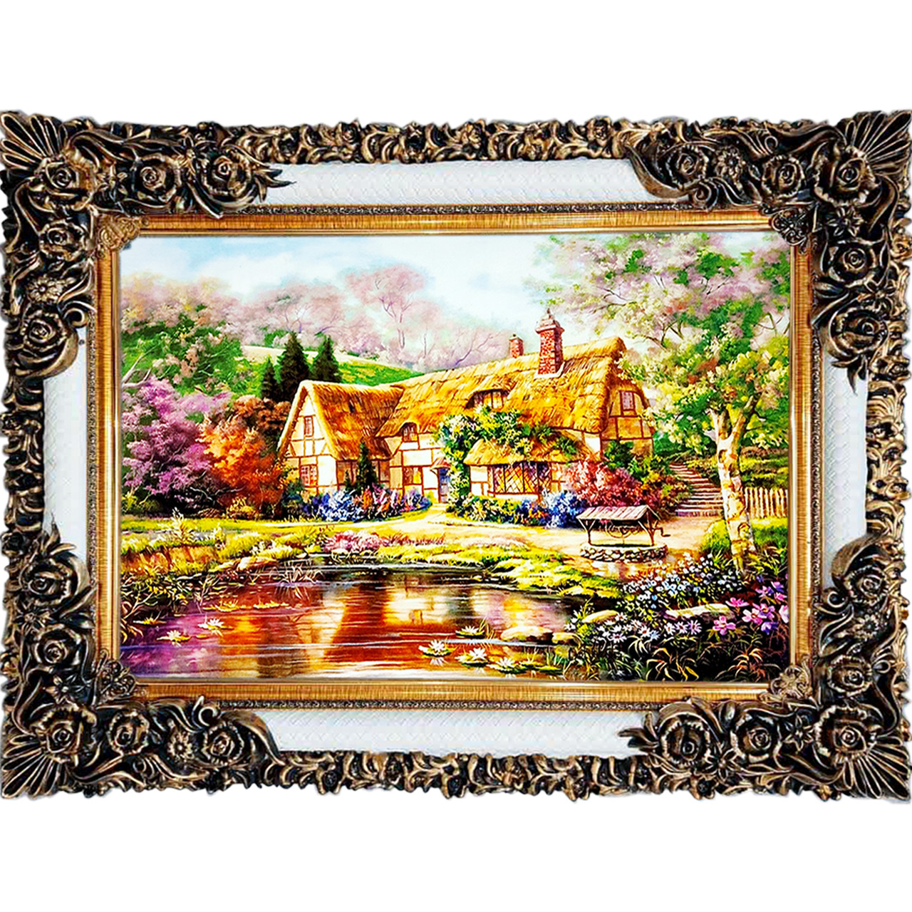 تابلو فرش چاپی طرح کلبه کد 10126 سایز 100×70 سانتی متری