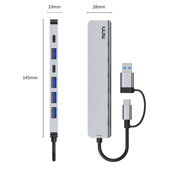 هاب 7 پورت TSCO USB3.0/Type-C مدل THU 1148 - خاکستری (گارانتی 12 ماهه تسکو)