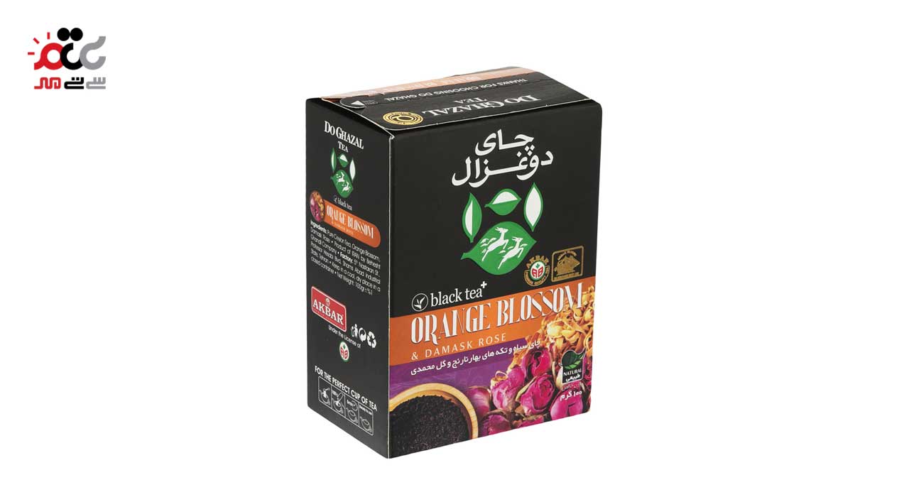 چای سیاه و تکه های بهار نارنج و گل محمدی دوغزال 100 گرمی