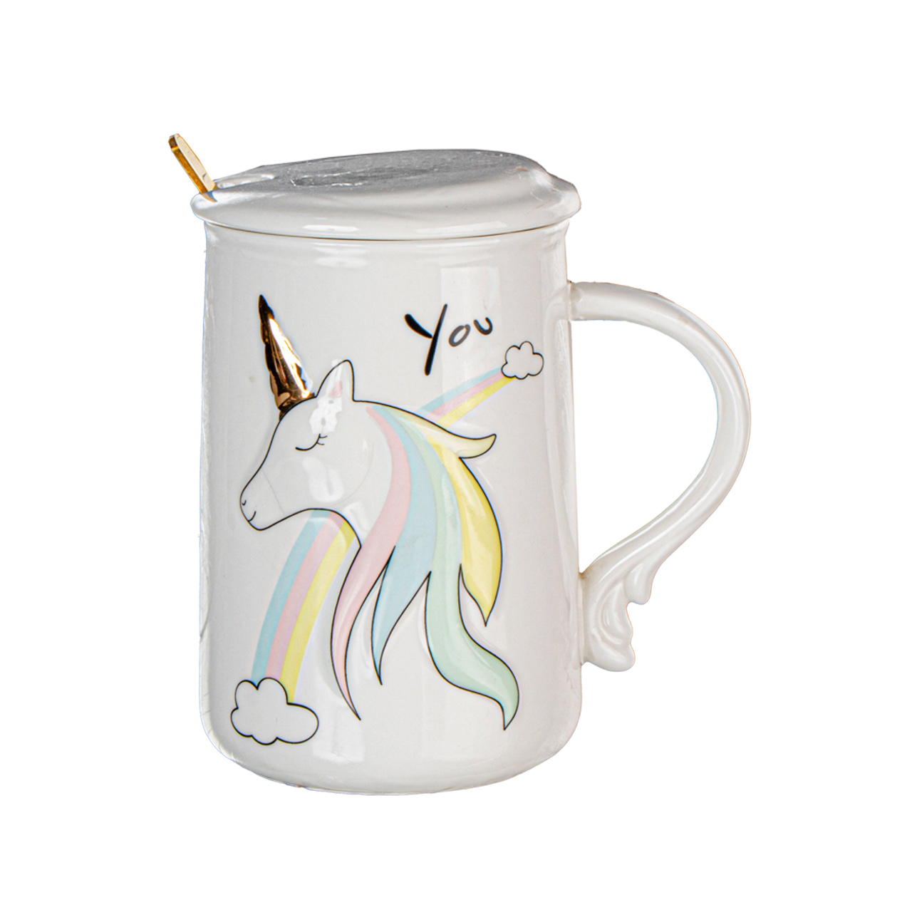 ماگ سرامیکی مدل درب دار طرح یونیکورن کد 6