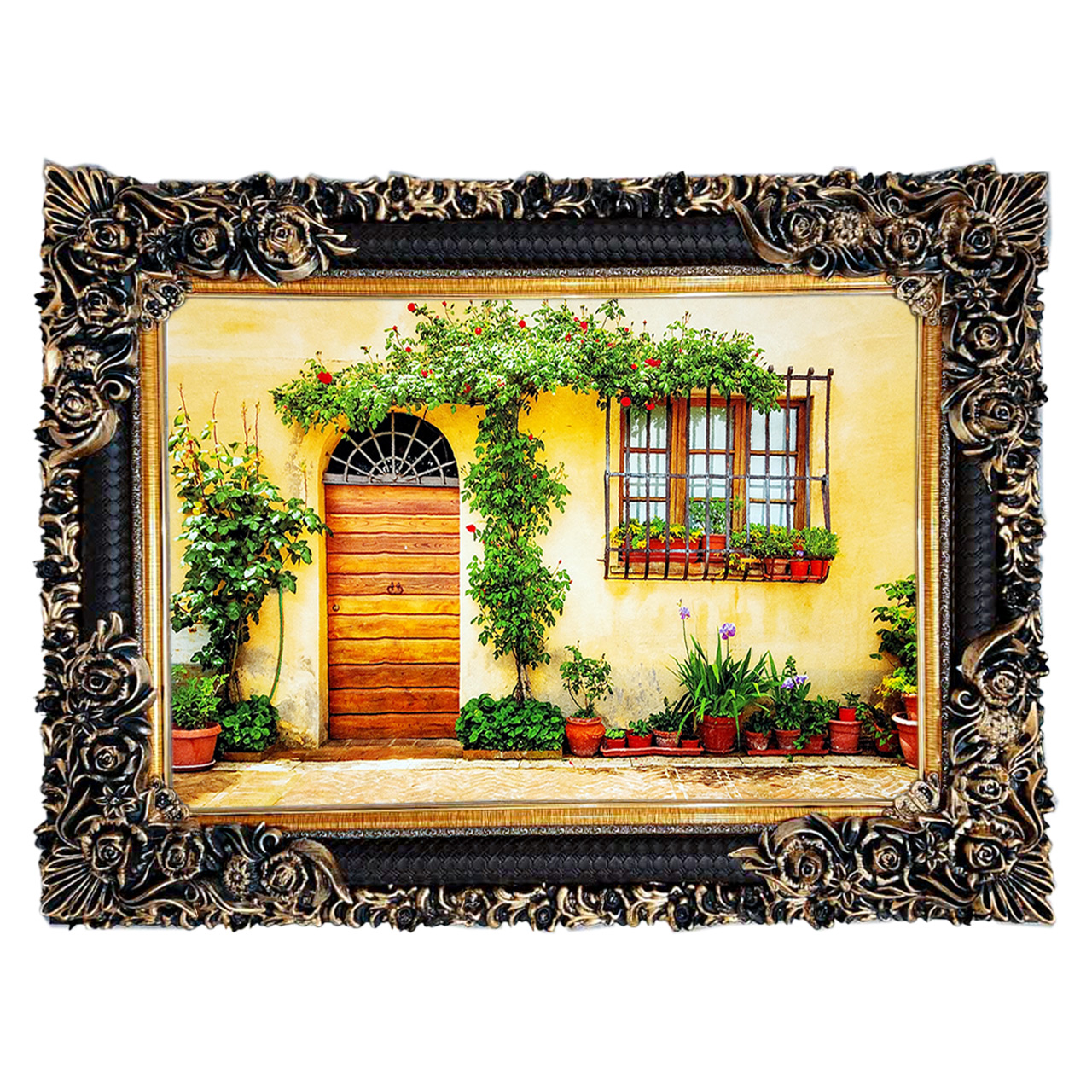 تابلو فرش چاپی طرح خانه باغ کد 10035 سایز 70×50 سانتی متری