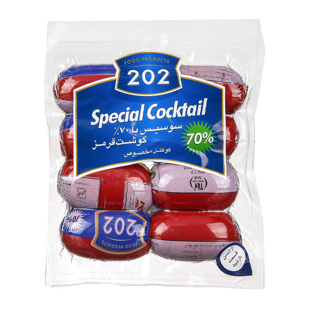 سوسیس کوکتل مخصوص 70 درصد گوشت 202 بسته 500 گرمی