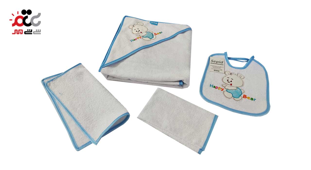 حوله چهار تکه نوزاد سپید طرح خرسی