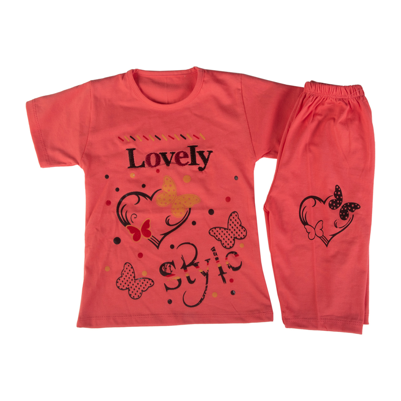 ست تیشرت و شلوارک دخترانه طرح پروانه کد 63