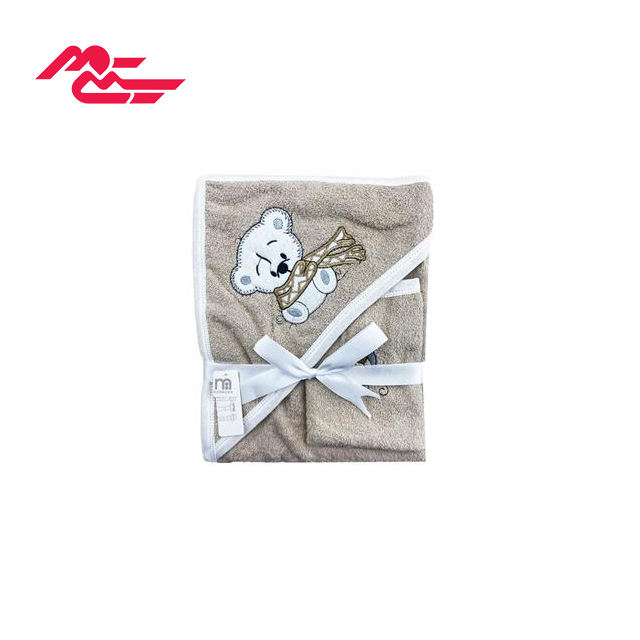 ست حوله کلاه دار و لیف نوزادی پرنسس طرح خرس شال گردن