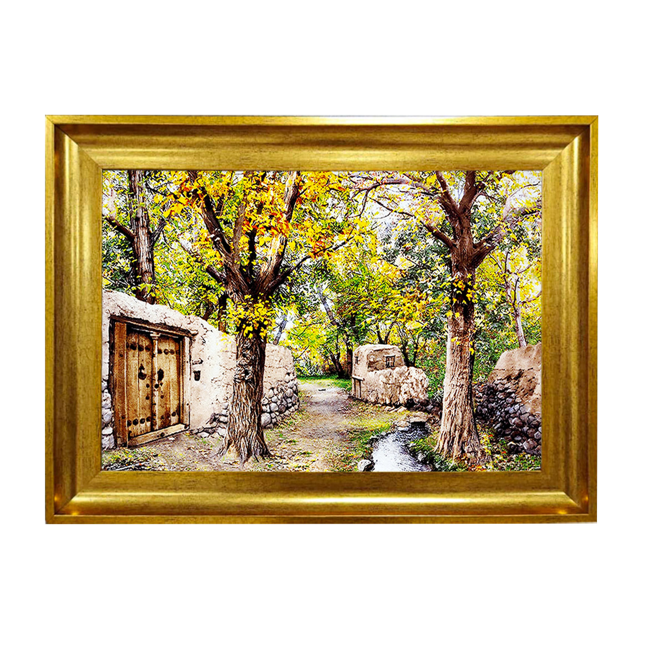 تابلو فرش چاپی طرح کوچه باغ کد 10041 سایز 50×50 سانتی متری