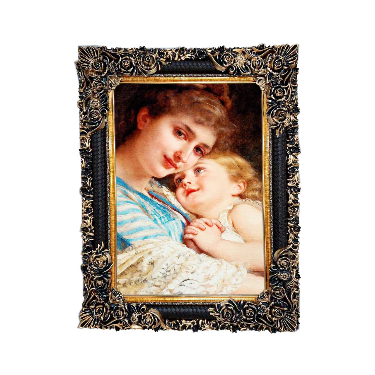 تابلو فرش چاپی طرح مادر و دختر کد 13032 سایز 50×35 سانتی متری