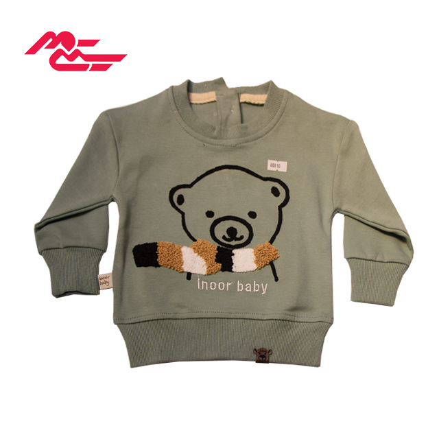 ست بلوز و شلوار پارچه ای پسرانه طرح خرس شال دار خاکستری