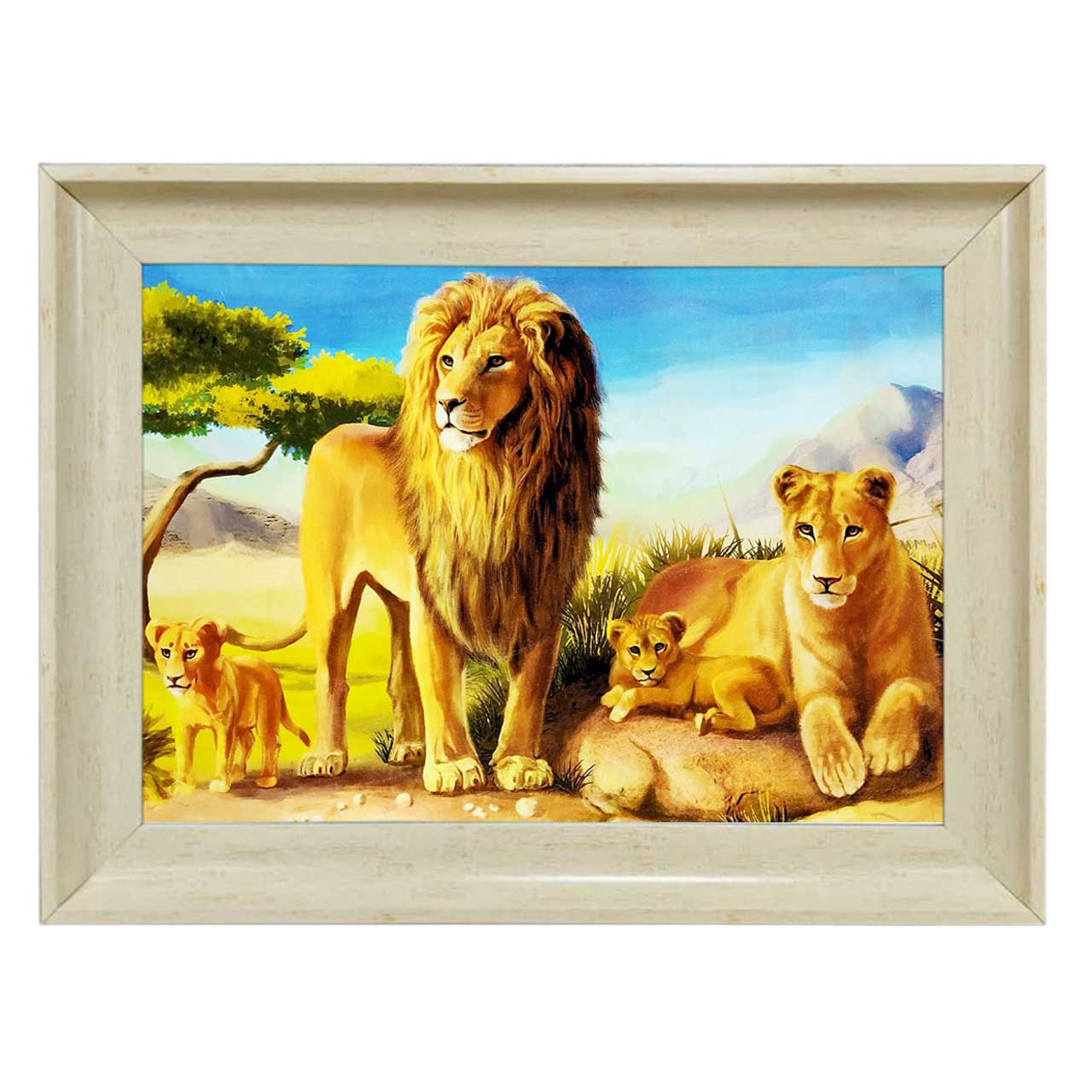 تابلو فرش چاپی طرح شیر کد 14019 سایز 70×50 سانتی متری