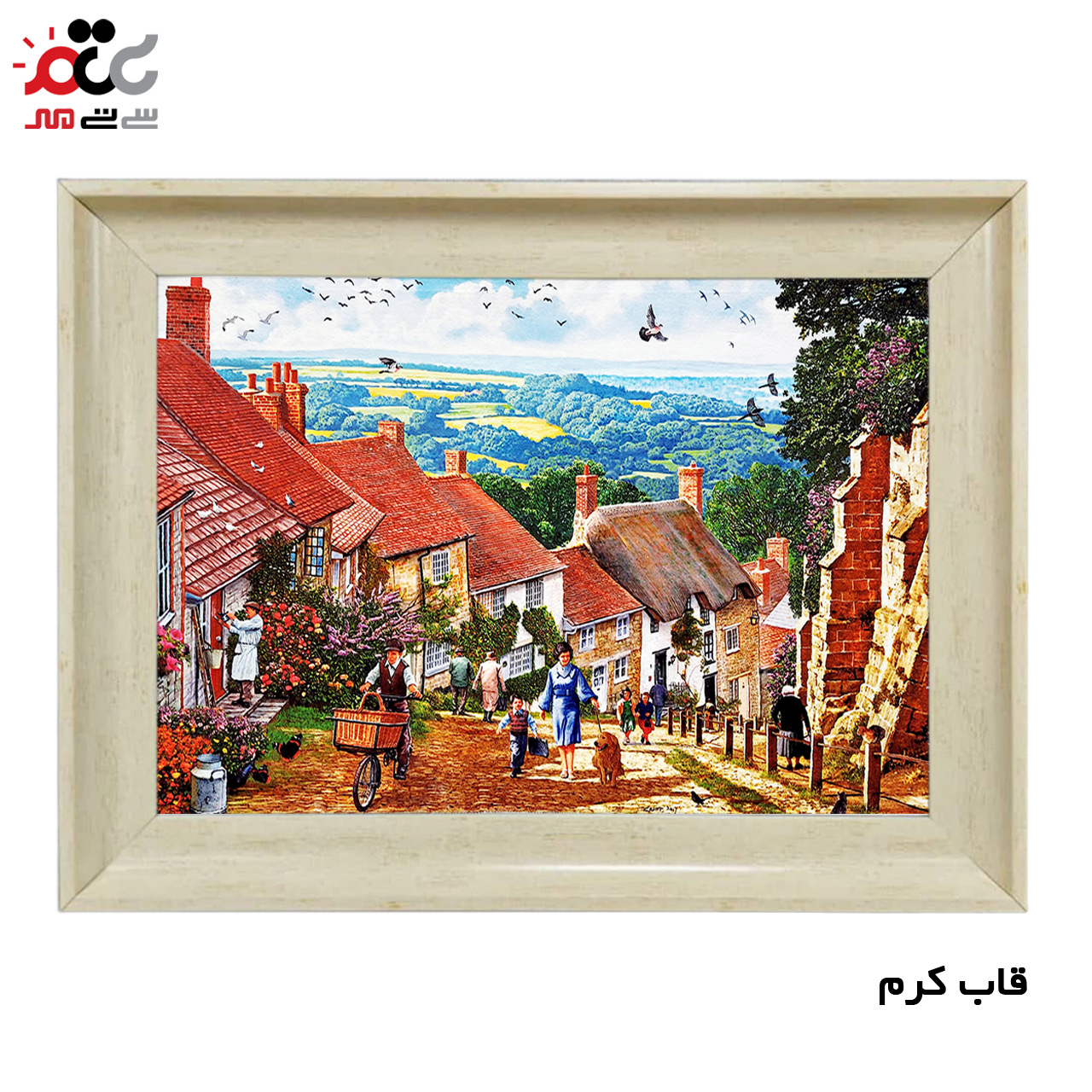 تابلو فرش چاپی طرح خانه های روستایی کد 10170 سایز 50×50 سانتی متری