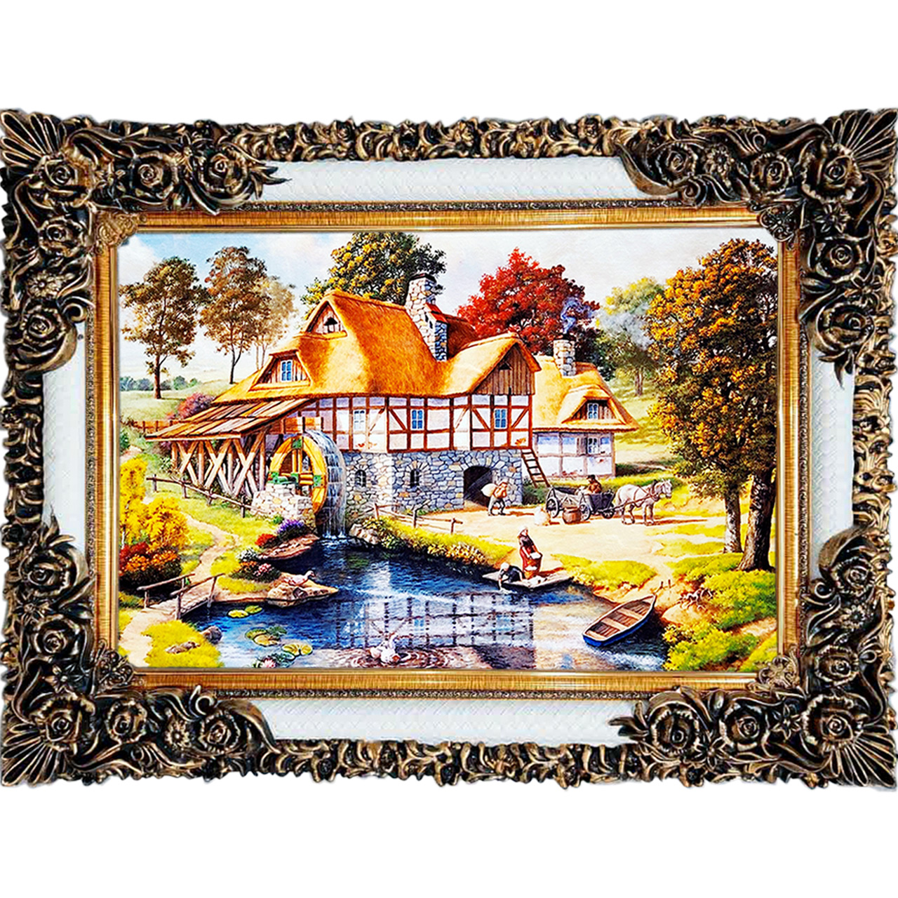 تابلو فرش چاپی طرح کلبه کد 10160 سایز 100×70 سانتی متری