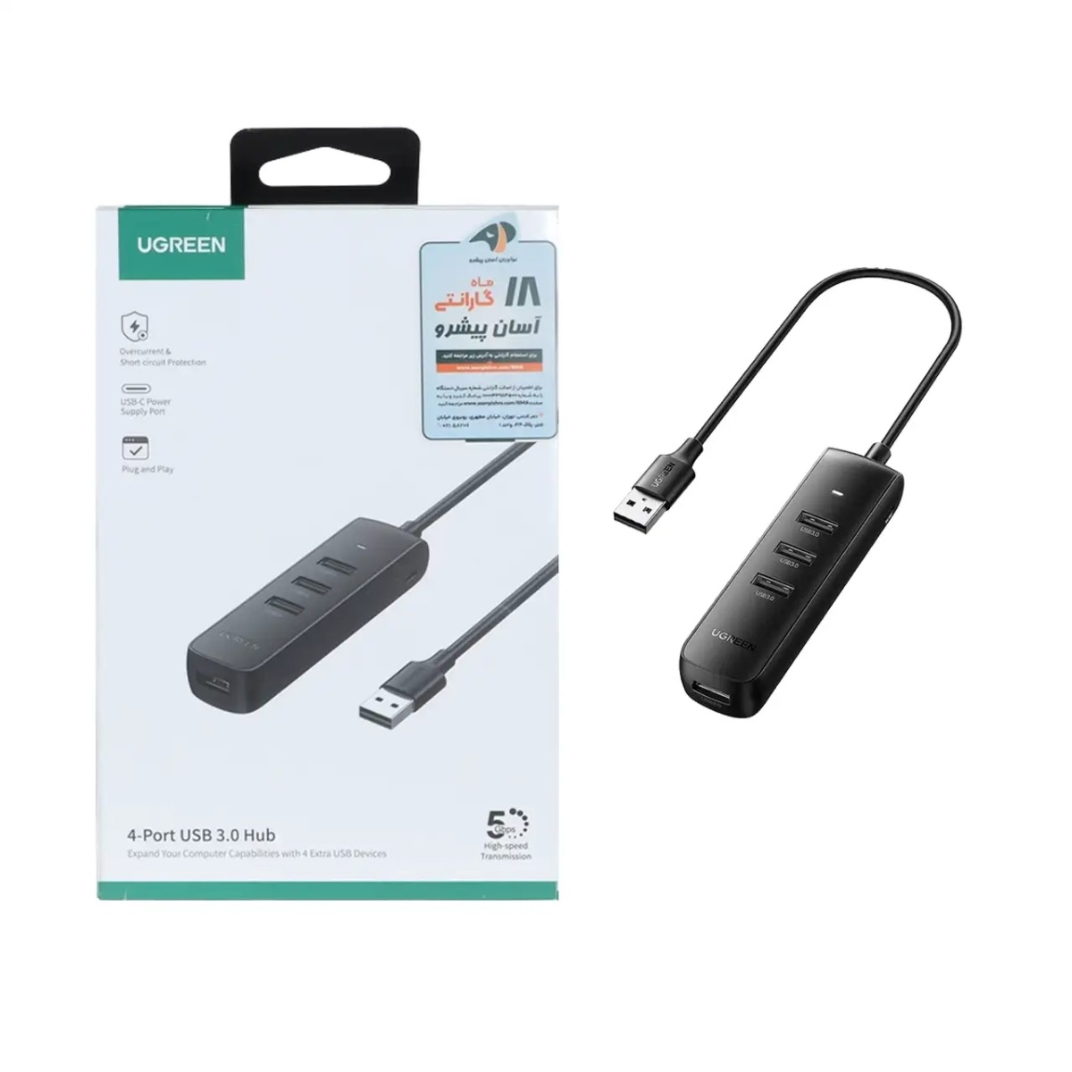 هاب 4 پورت UGREEN USB3.0 مدل80657-CM416 - مشکی (گارانتی 18 ماهه آسان پیشرو)