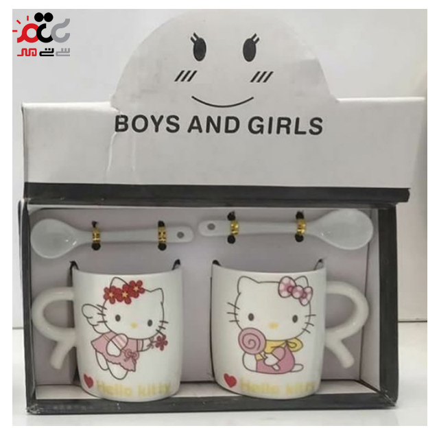 ماگ سرامیکی طرح کیتی همراه با قاشق بسته 2 عددی