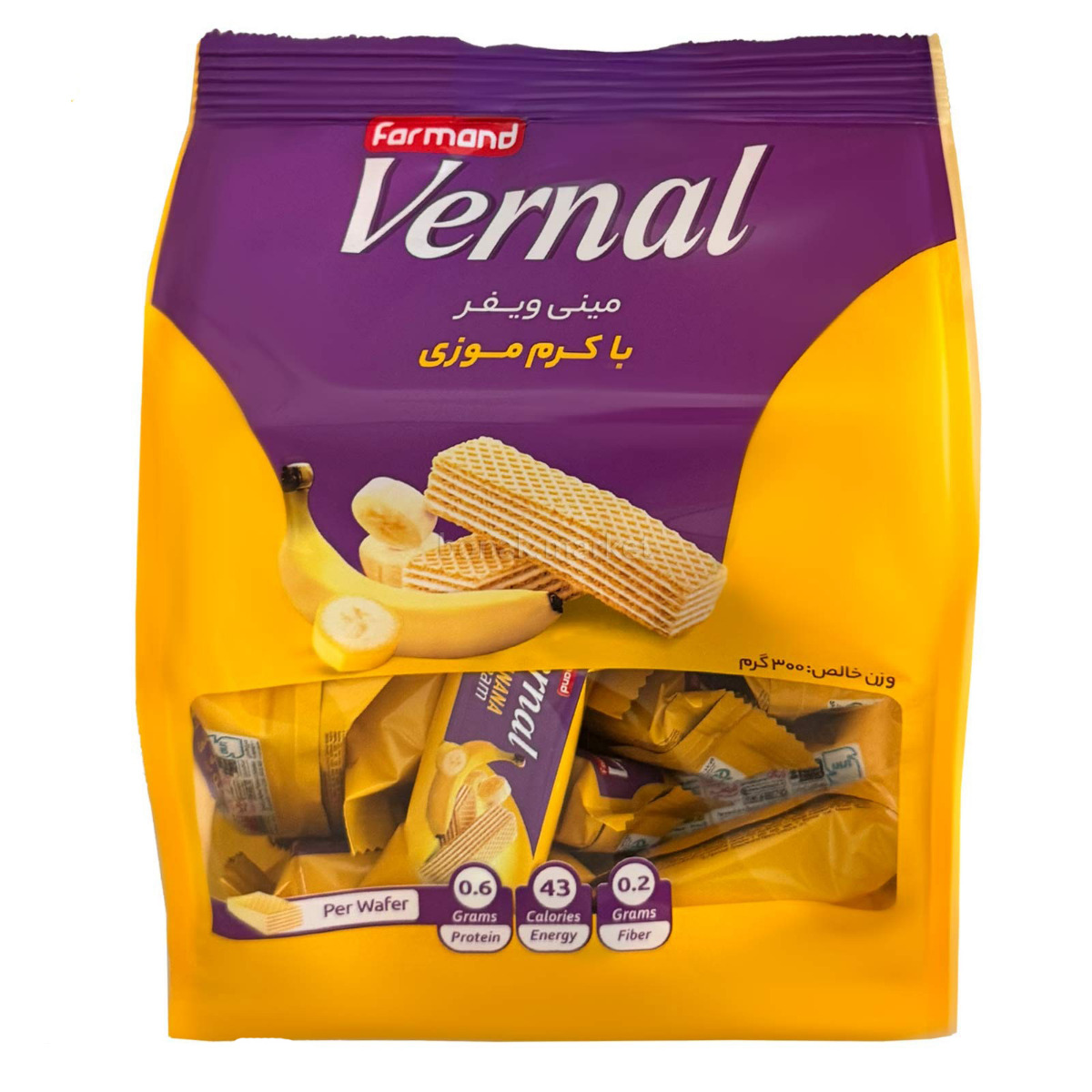 مینی ویفر ورنال فرمند با کرم موزی وزن 300 گرمی