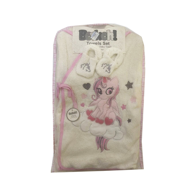 ست حوله نوزادی طرح اسب تک شاخ بسته 5 عددی