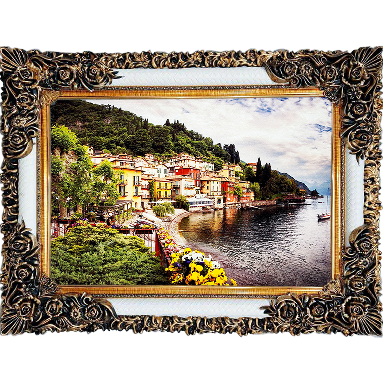 تابلو فرش چاپی طرح دریاچه کد 10007 سایز 100×70 سانتی متری