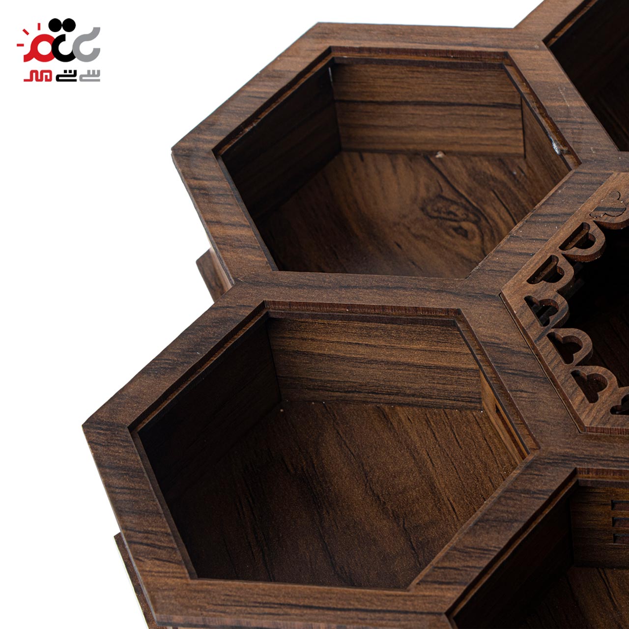 باکس چای چوبی مدل وارمر دار طرح 6 ضلعی