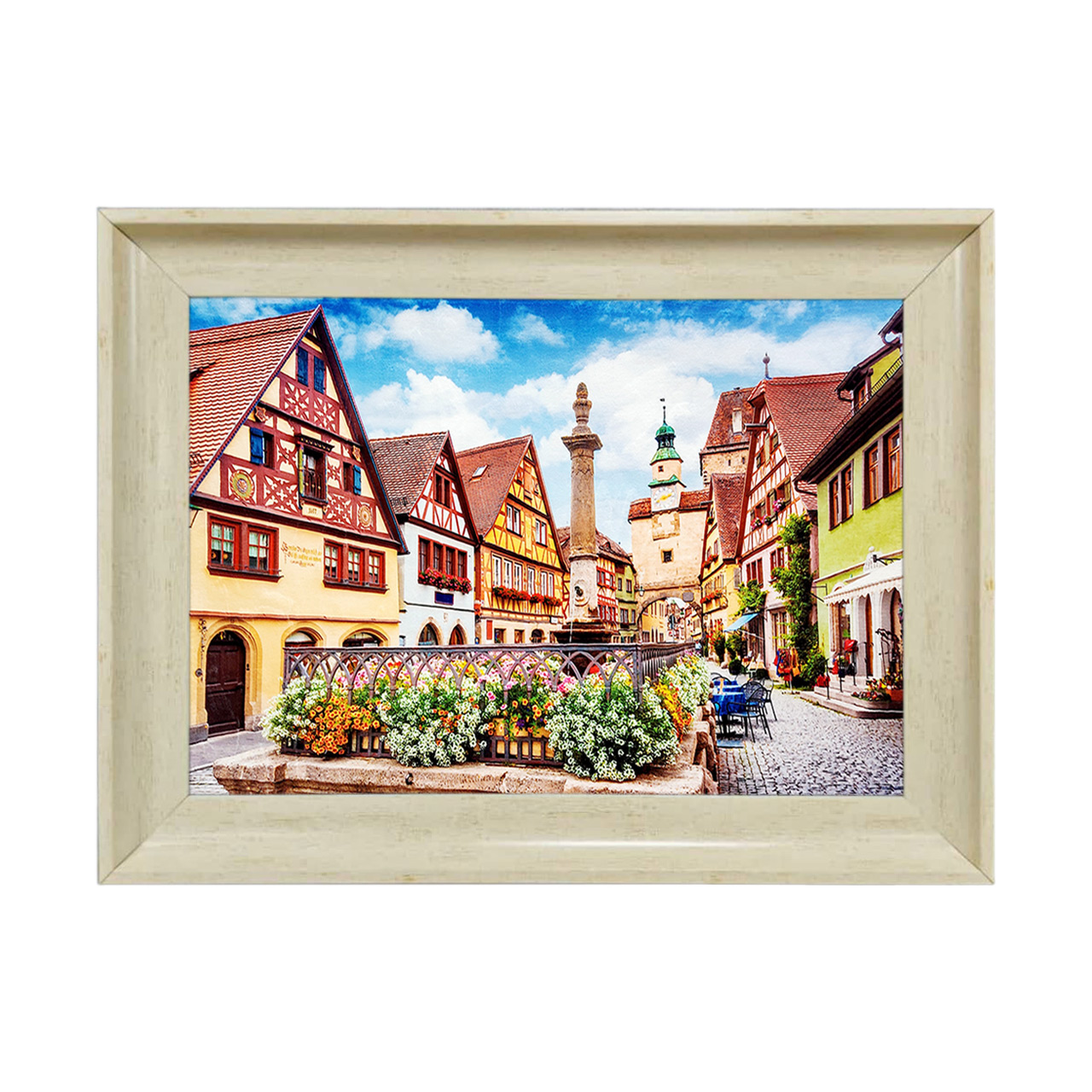 تابلو فرش چاپی طرح خانه های شیروانی کد 10077 سایز 50×35 سانتی متری