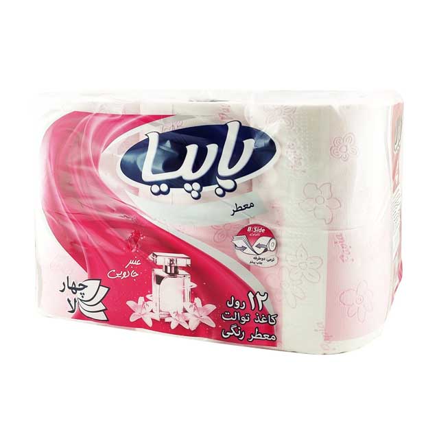 دستمال توالت معطر رنگی 4 لایه پاپیا 12 عددی