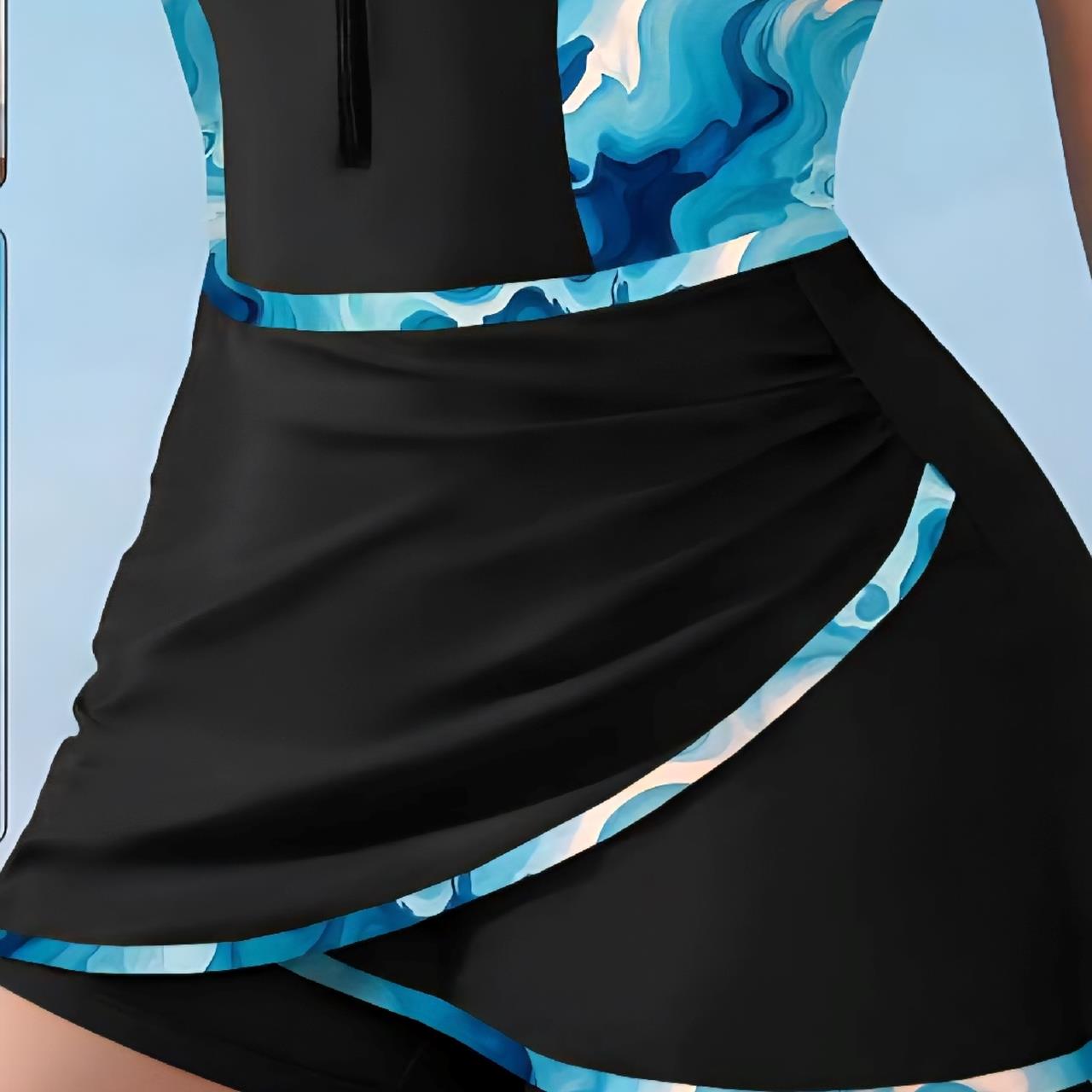 مایو شنا زنانه سه تکه(کلاه،دامن،رامپر)