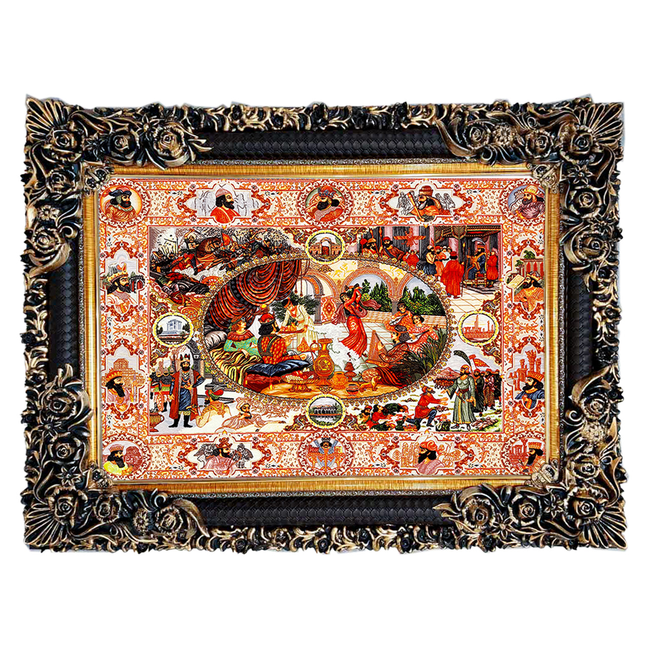 تابلو فرش چاپی طرح قاجار کد 10266 سایز 70×50 سانتی متری