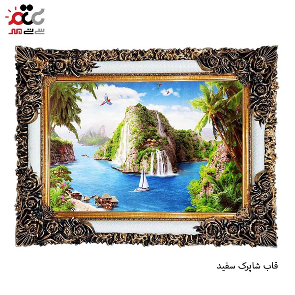 تابلو فرش طرح طبیعت زیبایی آبشار و دریاچه کد 10123 سایز 100*70 سانتی متری